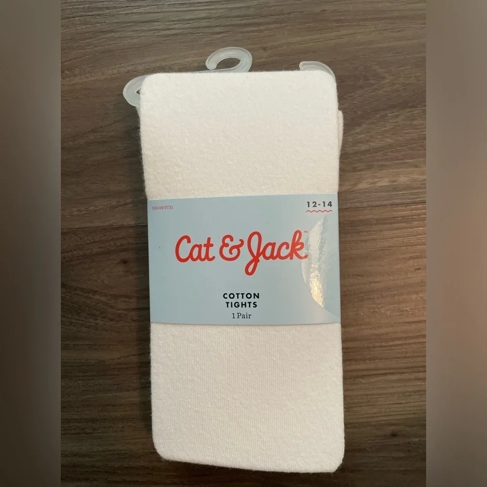 Cat & Jack Cotton Footed Tights - White size 12-14- NWT